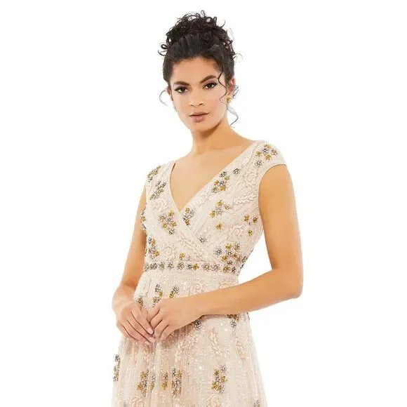 Mac Duggal Embellished Blush Pink Wrap Over Sleeve A-line Gown